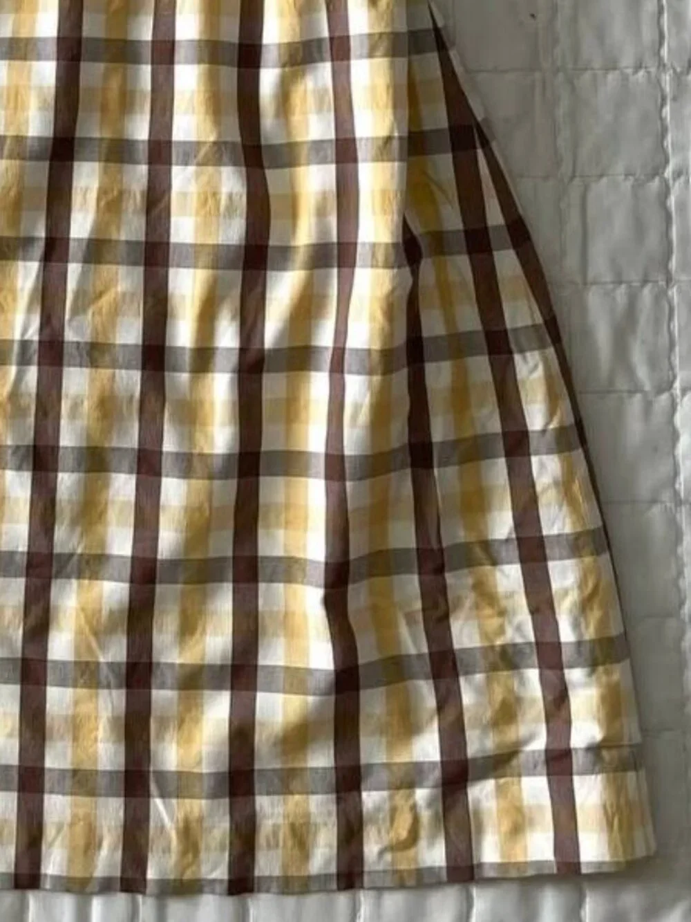 Yellow Brown Plaid Dress Sleeveless A-Line Vintage Style - Picture 5 of 5